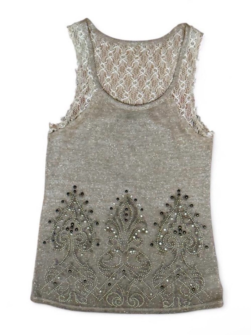 Miss Me Vintage Gold Metallic Crochet Tank Top Medium Cream Y2K Boho Whimsigoth